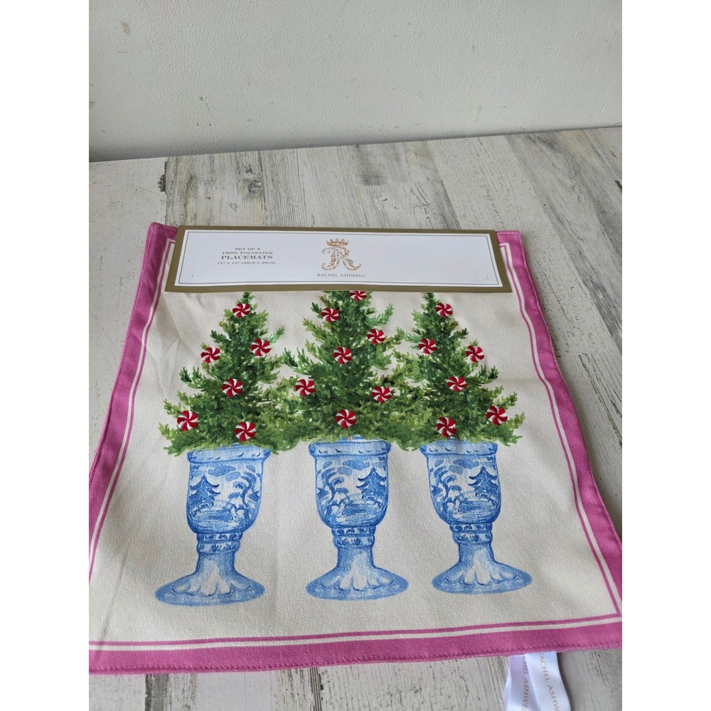 Rachel ashwell Xmas‎ placemats peppermint topiary pink new unique Xmas decor